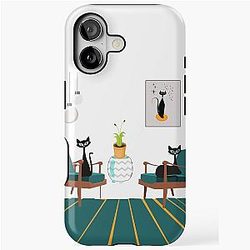 Retro Kitties Sitting in a Blue Mid Mod Lounge iPhone Case