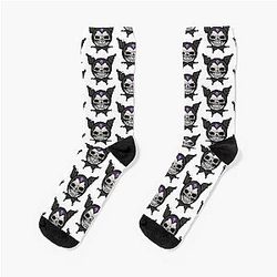 Hello Creepy Kitty Dark Skull Socks