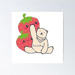 Kuromi Strawberry Design Art with Bear Poster