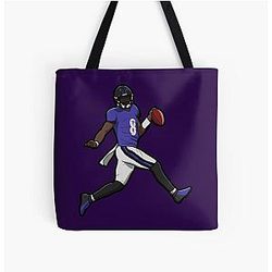 Lamar Jackson Running Touchdown All Over Print Tote Bag