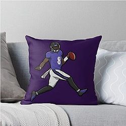 Lamar Jackson Running Touchdown Throw Pillow