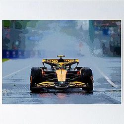 Lando Norris racing his 2024 F1 car during the Canadian Grand Prix in the rain from the poster