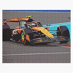 Lando Norris racing his 2025 F1 car during the Miami Grand Prix watercolor puzzle