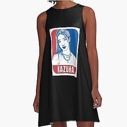 LE SSERAFIM Kazuha Sketch Silhouette A-Line Dress Blue Red