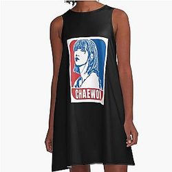 LE SSERAFIM Chaewon Sketch Silhouette A-Line Dress in Blue and Red