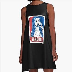 LE SSERAFIM Eunchae Sketch Silhouette A-Line Blue Red Dress