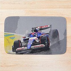 Liam Lawson racing in the rain at 2024 Brazilian Grand Prix Interlagos watercolor Bath Mat