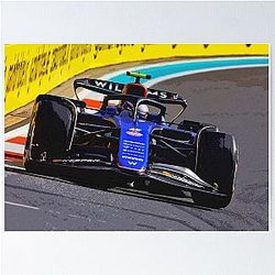 Logan Sargeant racing his 2024 F1 race car during the Miami Grand Prix Poster
