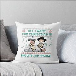 All I Want For Christmas Is Biscuits Funny Western Movie Lonesome Dove Cowboy Throw Pillow