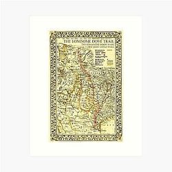 Lonesome Dove Trail Map to Montana Art Print