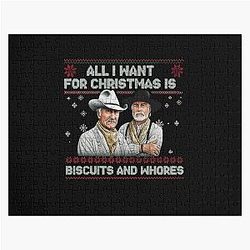All I Want for Christmas Is Biscuits and Whores Lonesome Dove Movie Funny Western Cowboy Ugly Sweater Jigsaw Puzzle