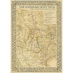 1881 Lonesome Dove Comanche Moon Wars Great Cattle Trails Map 2nd Ed 26x34