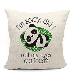 Mancheng-zi I'm Sorry Panda Lover Gifts 18 x 18 Inch Cute Cartoon Panda Decorative Linen Cushion Cover for Sofa Couch Bed