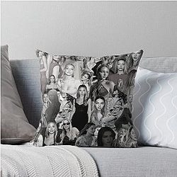 Madelyn Cline Super Fine Black and White Aesthetic Collage Throw Pillow