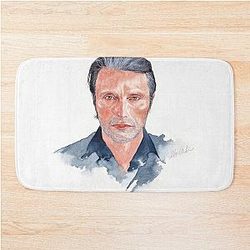 Mads Mikkelsen Sexiest man in Denmark Watercolor Portrait Bath Mat