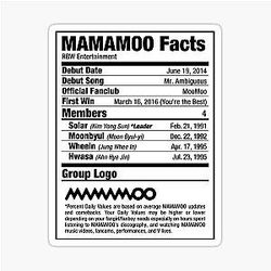 MAMAMOO K-pop Nutritional Facts Sticker