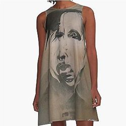 Marilyn Manson Fine Art Portrait - Dark Gothic Marilyn Manson A-Line Dress
