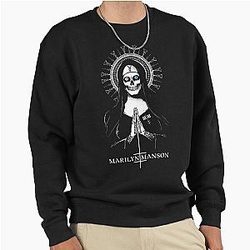 Marilyn Manson Praying Skeleton Graphic Industrial Style Sweatshirt