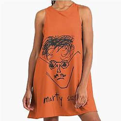 Timothée Chalamet Marty Supreme Doodle T-Shirt Minimal Line Art Actor Graphic Tee Vintage Indie Film Style A-Line Dress
