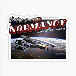 Mass Effect Inspired Vintage Retro Postcard Weathered Design Sticker from the Normandy SSV SR-1