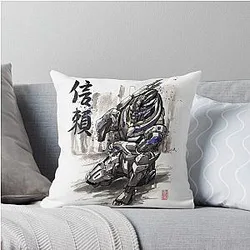 Mass Effect Garrus Sumie style Japanese Calligraphy Throw Pillow