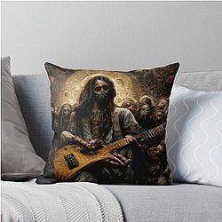 Zombie Jesus Playing Metallica Guitar Throw Pillow