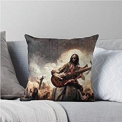 Zombie Jesus Titan Playing Metallica Guitar Throw Pillow