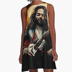 Jesus Playing Metallica Guitar A Line Dress