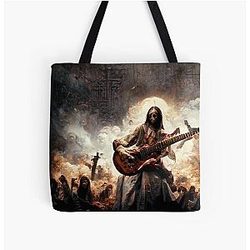 Zombie Jesus Hits Metallica Guitar On A Titan Tote Bag