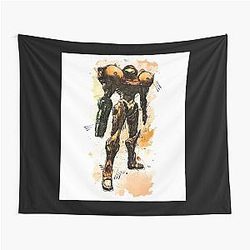 Metroid Samus Aran Prime Hunter Watercolor Sketch Tapestry