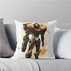 Metroid Samus Aran Prime Hunter Watercolor Sketch Throw Pillow