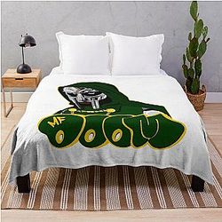 Green Hooded MF Doom Mask Figure Throw Blanket