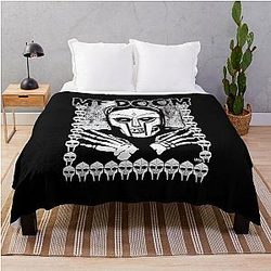 Monochrome MF Doom Masked Figure Throw Blanket