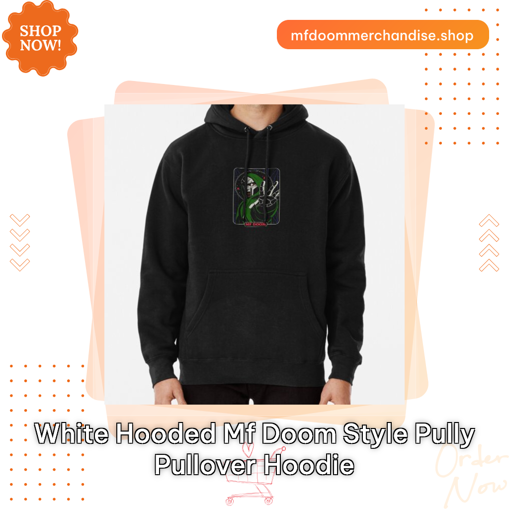 White Hooded MF Doom Style Pully Pullover Hoodie