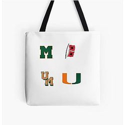 University of Miami Hurricanes Logo History All Over Print Tote Bag