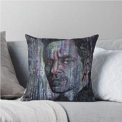 Michael Fassbender Hand Drawn Oil and Ink Portrait Throw Pillow