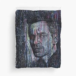 Michael Fassbender Hand Drawn Oil Ink Portrait Duvet Cover