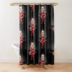 Funny Caricature of Michael Schumacher with a Black Edition Racing Car Shower Curtain