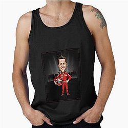 Funny caricature of Michael Schumacher with a black racing car Tank Top
