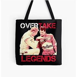 Overtake Legends Mika Hakkinen and Michael Schumacher All Over Print Tote Bag