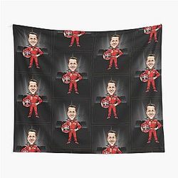 Funny caricature of Michael Schumacher with a black racing car tapestry