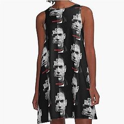 Black and white Michael Scofield Prison Break A-Line Dress