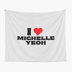 I Love Michelle Yeoh Black Fonts Tapestry