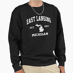East Lansing Michigan Vintage State Athletic Style Pullover Sweatshirt