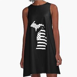 Michigan USA Flag Silhouette Stars Stripes State Outline A-Line Dress