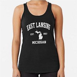 East Lansing Michigan Vintage State Athletic Style Racerback Tank Top