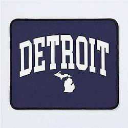 Detroit Michigan College Style Curved Text with State Shape Mouse Pad