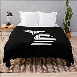 Michigan USA Flag Silhouette Stars and Stripes State Outline Throw Blanket