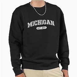 Classic Michigan University Distressed Font Pullover Sweatshirt