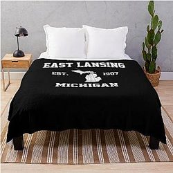 East Lansing Michigan Vintage State Athletic Style Throw Blanket